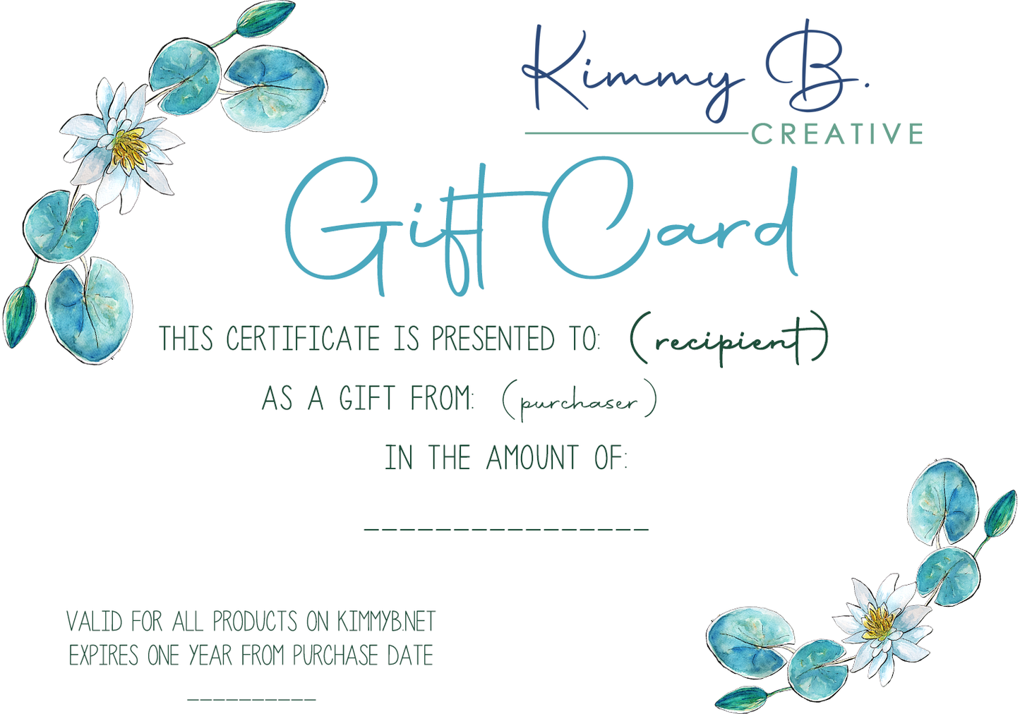 Kimmy B. Creative Gift Card